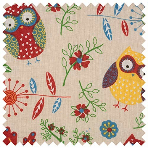 Fabric with colorful owl and floral pattern