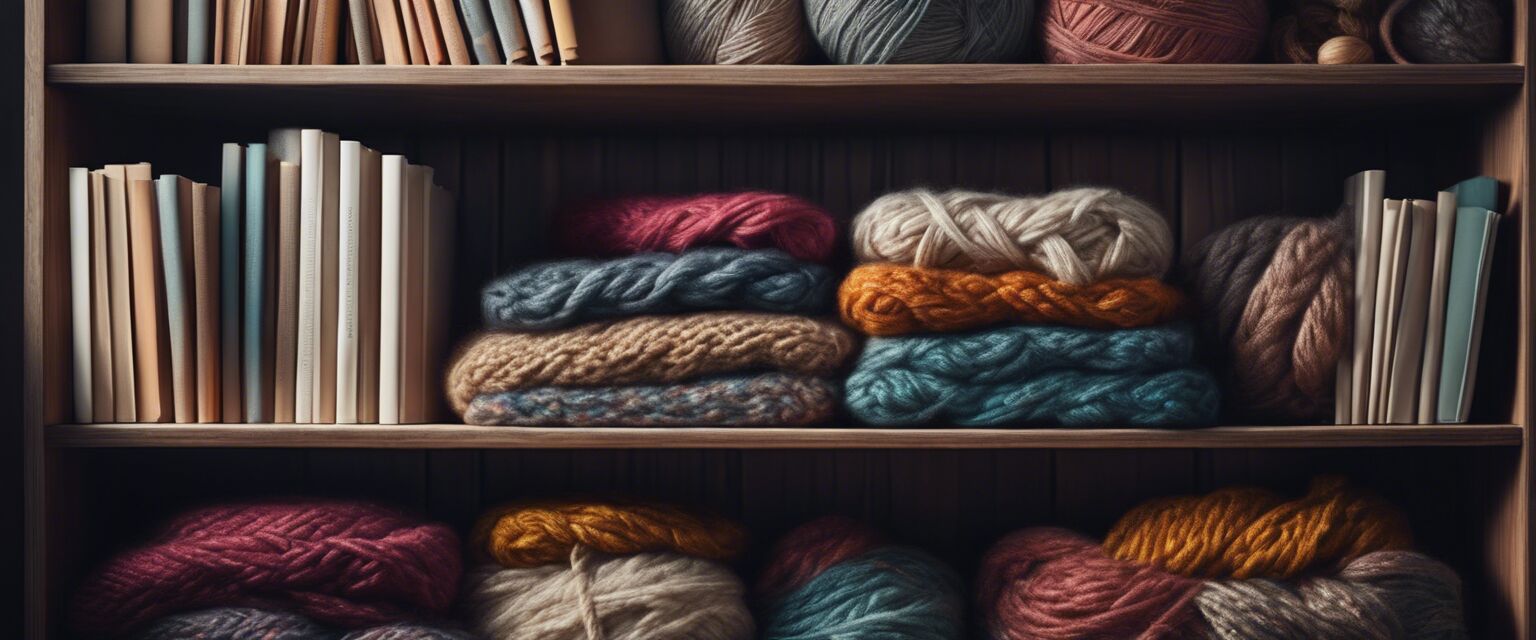 Knitting books on a shelf